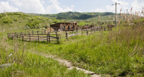Buzau, Romania rural landscape with blue sky - Summer time in country side
