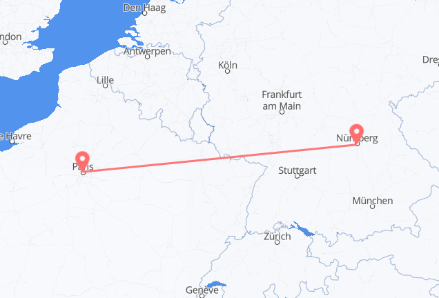 Nürnberg nach Paris