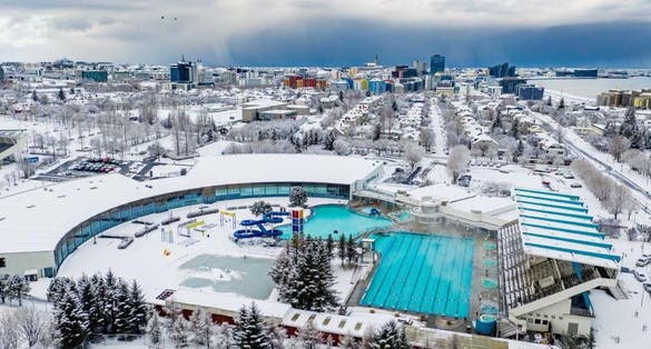 photo of view of Laugardallaug, Reykjavík, Iceland.