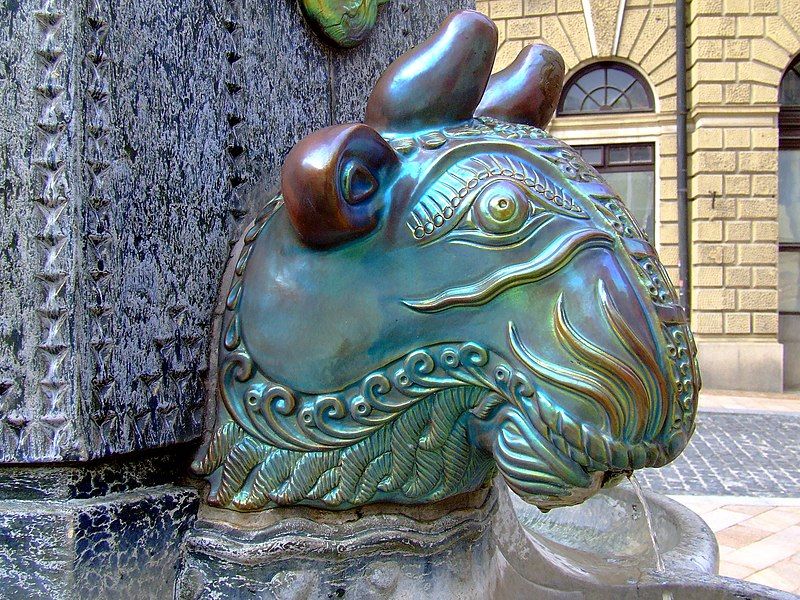 photo of view of Zsolnay fountain close up Pecs Hungary.