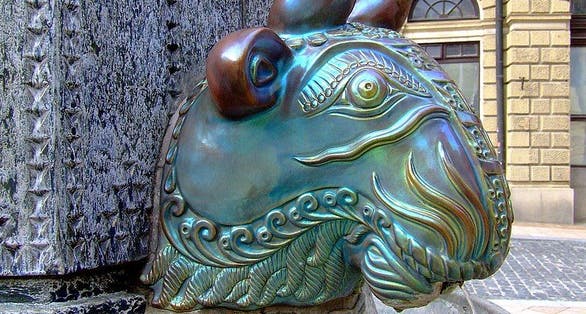 photo of view of Zsolnay fountain close up Pecs Hungary.