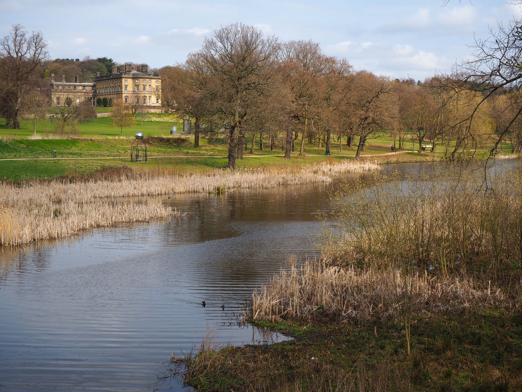 Photo of River Dearne and Bretton Hall in the Yorkshire Sculpture Park, West Yorkshire, England.