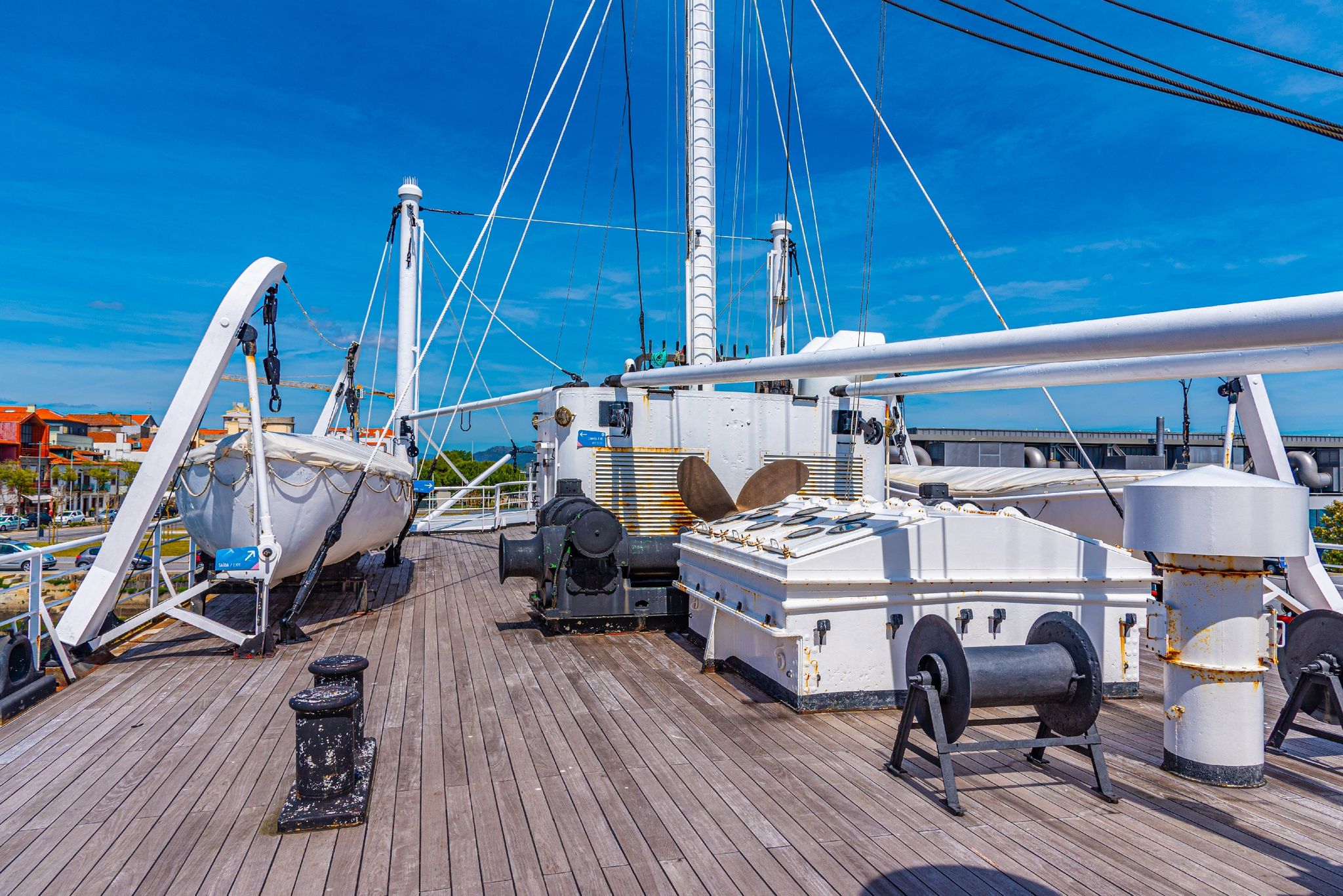 Deck of Gil Eannes rescue ship moored at Viana do Castelo in Portugal