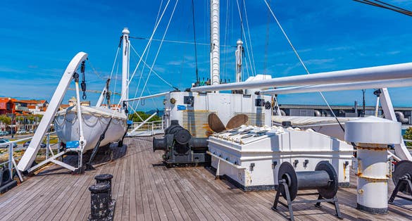 Deck of Gil Eannes rescue ship moored at Viana do Castelo in Portugal