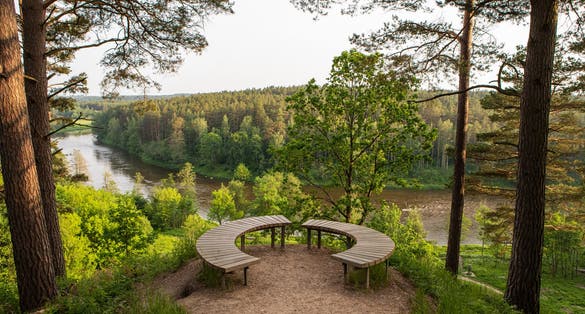 photo of neris river as seen from the hill fort of naujoji reva in silenai cognitive park near vilnius, Lithuania. This touristic nature trail is a part of neris regional park.