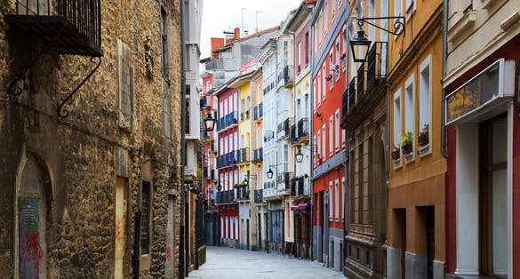 Photo of typical dwelling street in historic part of Vitoria-Gasteiz. Spain