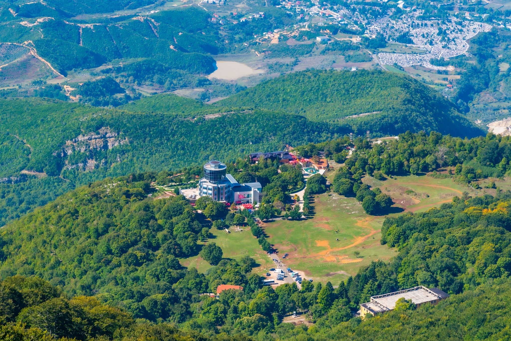 photo of view ofAerial view of upper station of Dajti ekspres cable car in Albania.