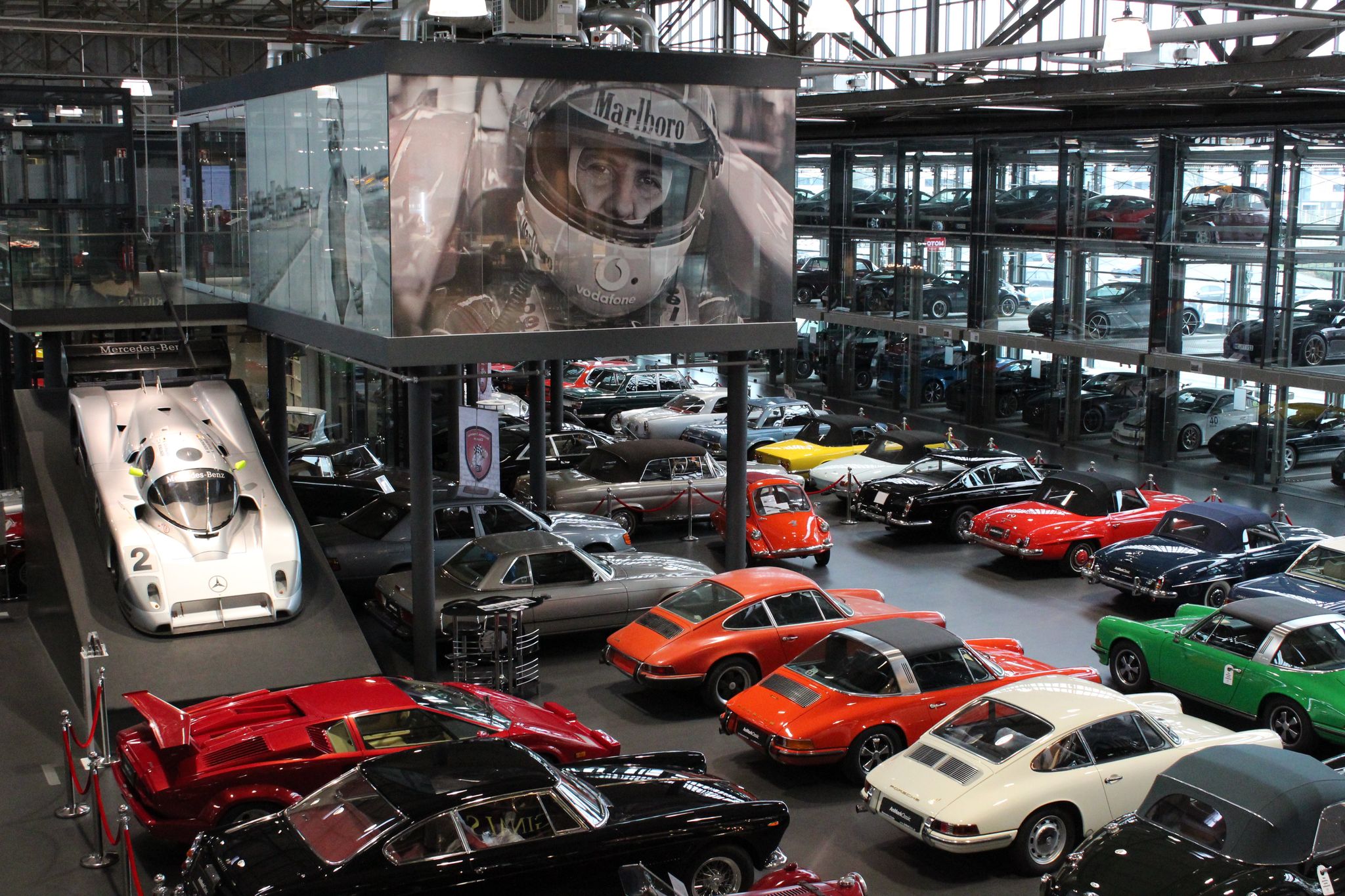Photo from the inside of Museum Mercedes-Benz Welt in Stuttgart, Germany.