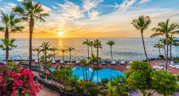 Photo of sunset on the Adeje coast, Tenerife, Spain.