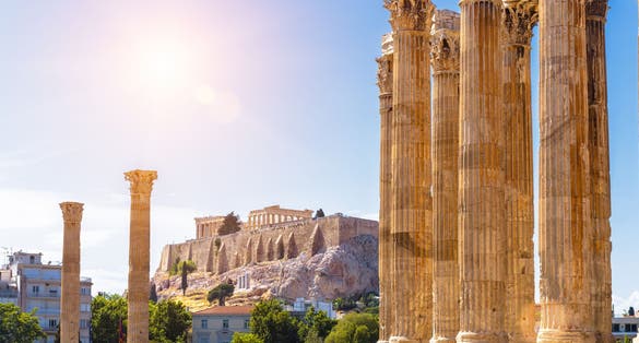 Photo of Athens view, Zeus temple overlooking Acropolis, Greece.
