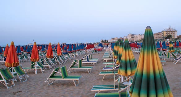 photo of view of Sunbeds on the Beach, Cattolica, Italy.