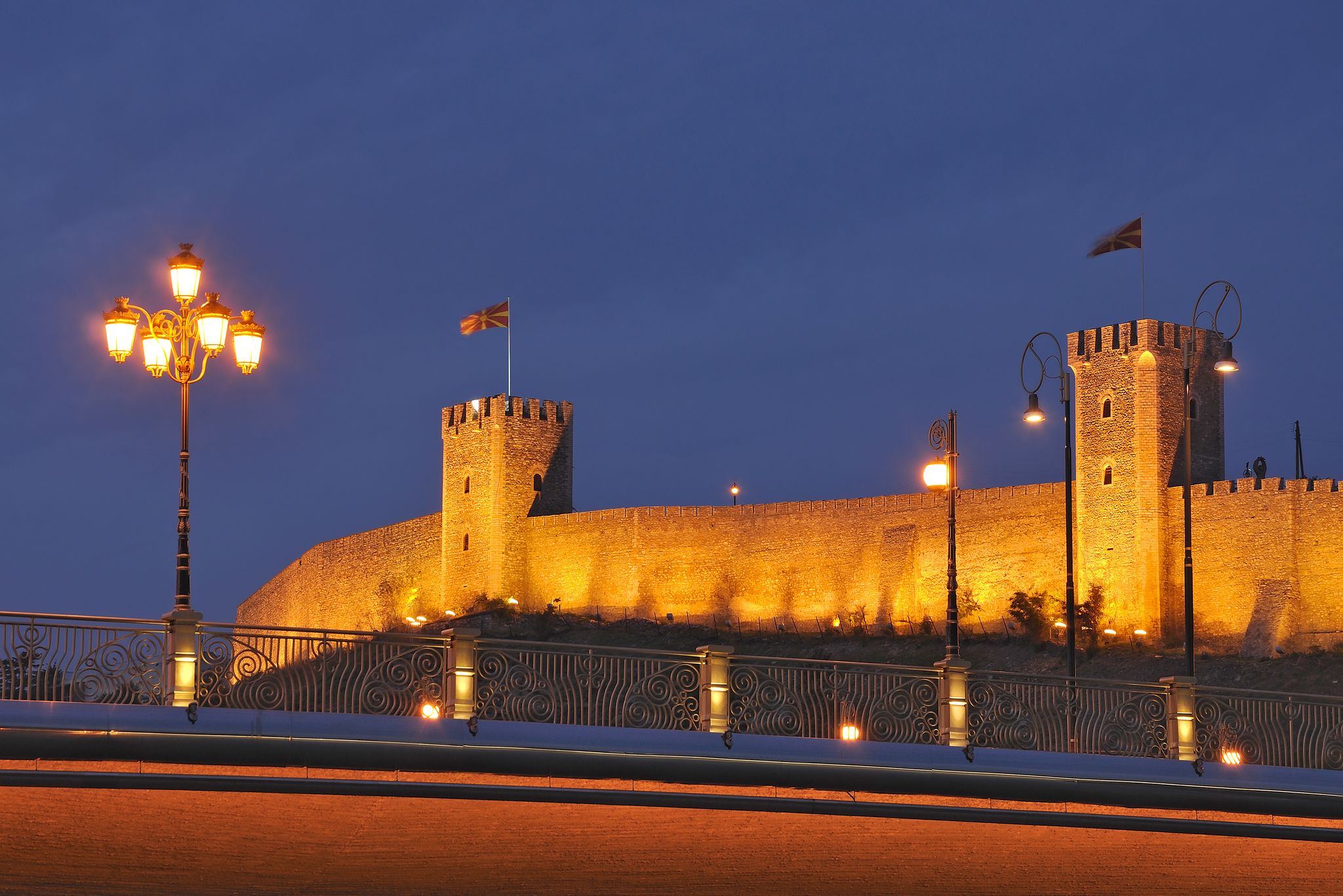 Photo of Skopje Fortress or Skopsko Kale at night is a historic fortress located in the old town of Skopje city, North Macedonia.
