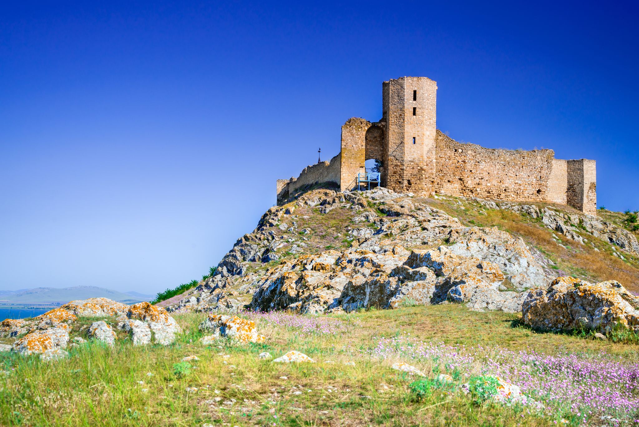 Photo of Enisala Fortress, Dobruja, Romania. Ruins of medieval stronghold over the Razelm Lake, Tulcea.