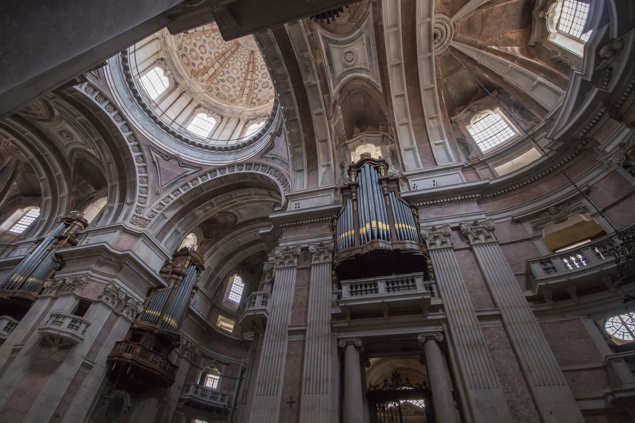Inside view details of the National Palace of Mafra landmark, Portugal.