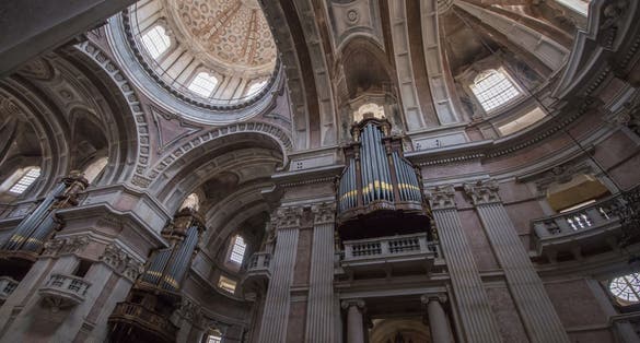 Inside view details of the National Palace of Mafra landmark, Portugal.