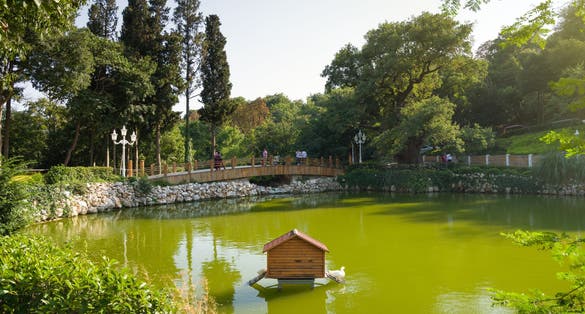 Lake in the historical Yildiz Park, Besiktas, Istanbul, Turkey.