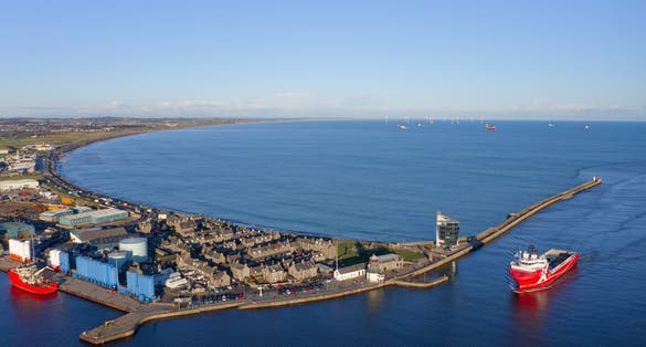 photo of view of Ship arriving at Aberdeen harbour after passing Girdle Ness Lighthouse