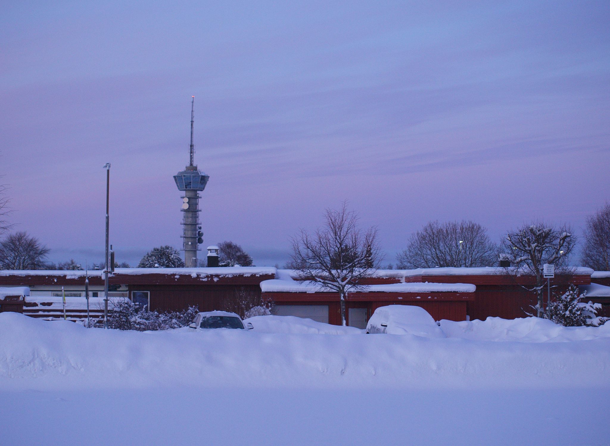 Winter view of Tyholt tower in Trondheim, the highest building in Norway.