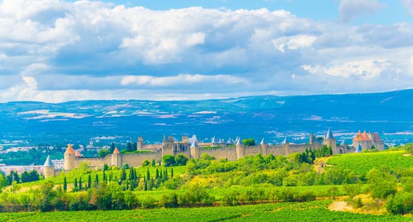 Photo of landscape with Carcassonne castle, France.