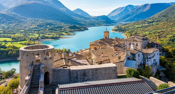 Beautiful panoramic view in the village of Barrea, province of L'Aquila in the Abruzzo region of Italy.