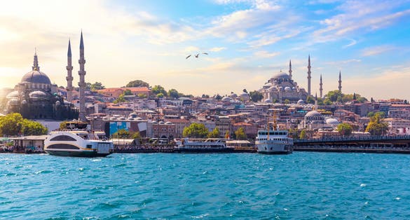 photo of famous Rustem Pasha Mosque and Suleymaniye Mosque, Bosphorus, Istanbul, Turkey.