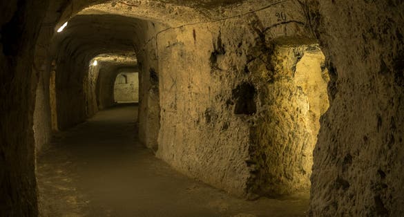 Photo of corridors inside St. Paul's Catacombs in Rabat, Malta.