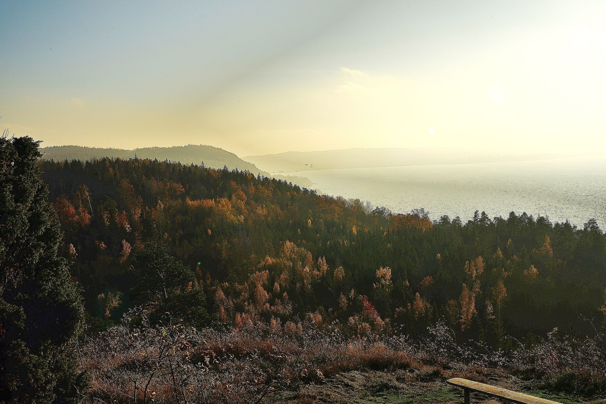 photo of from the top of the hill and Vista Kulle Hillfort on lake Vattern in Jönköping, Sweden.