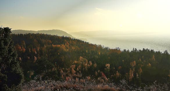 photo of from the top of the hill and Vista Kulle Hillfort on lake Vattern in Jönköping, Sweden.