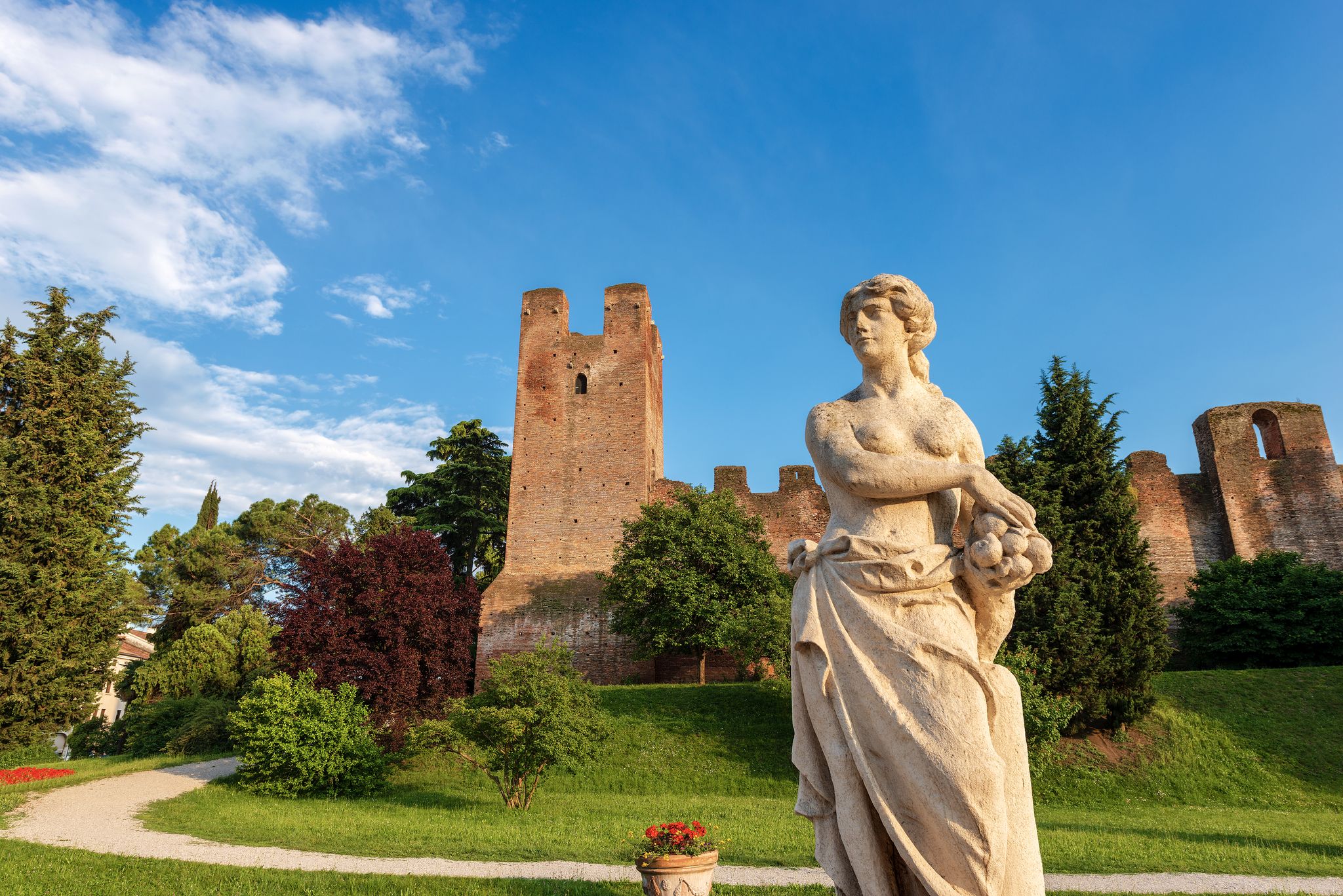 The fortified medieval town of Castelfranco Veneto at sunset, XII-XIII century. Treviso, Veneto, Italy, Europe