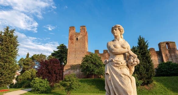The fortified medieval town of Castelfranco Veneto at sunset, XII-XIII century. Treviso, Veneto, Italy, Europe
