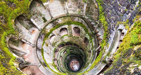 Photo of the famous Initiation Well at Quinta da Regaleira, Sintra, Portugal.