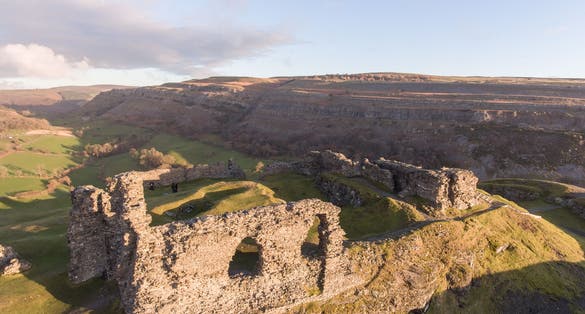 Photo of aerial view of the remains of Castell Dinas Bran near Llangollen, Denbighshire, Wales, UK.