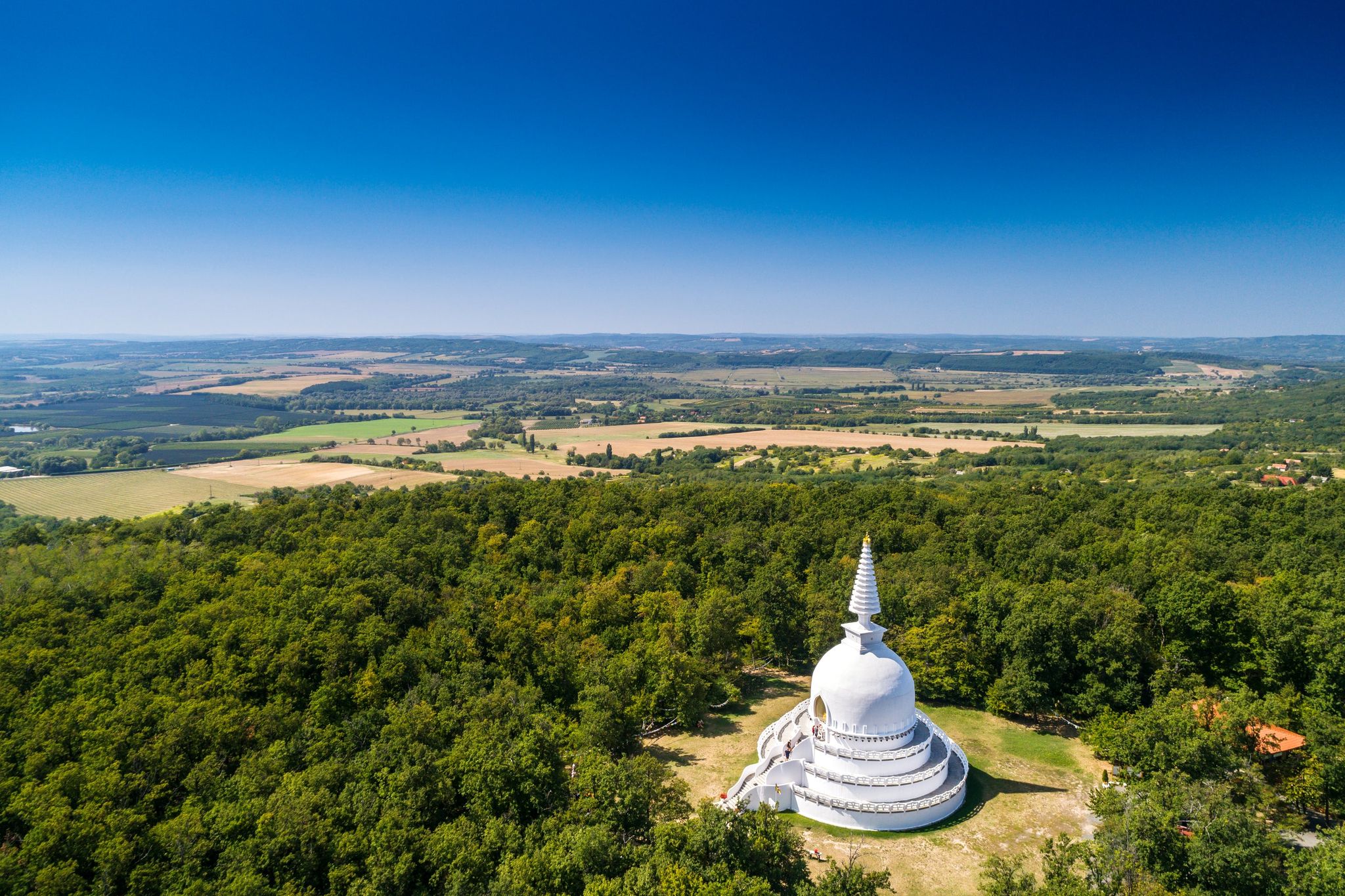 photo of aerial view of Friedens-Stupa Zalaszántó, Zalaszántó, Hungary.
