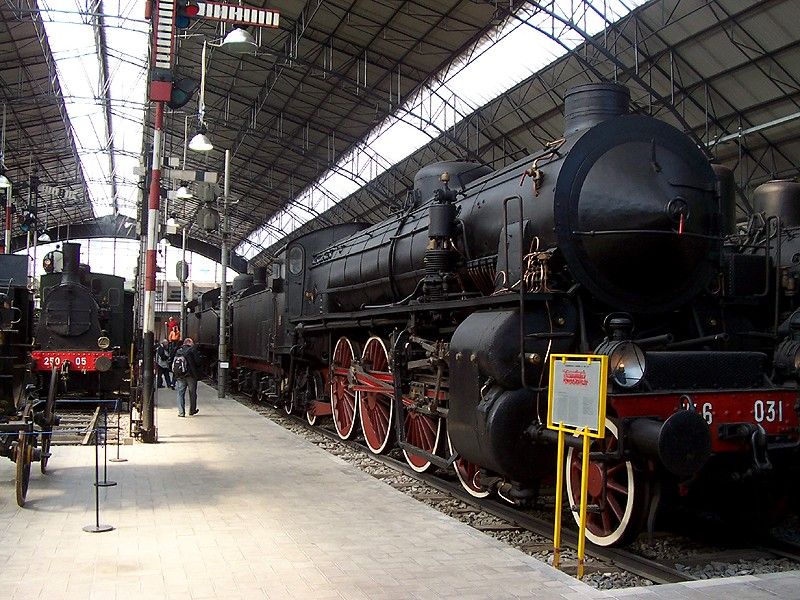 photo of View of some trains in the museum, Milan, Italy.