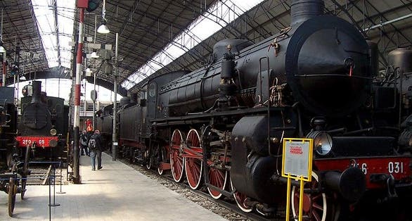 photo of View of some trains in the museum, Milan, Italy.