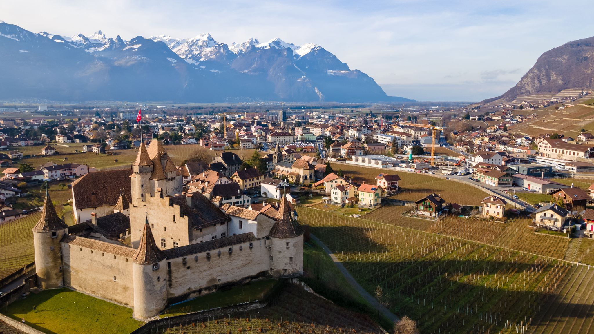 photo of aerial view of Aigle Castle in Aigle in Switzerland.