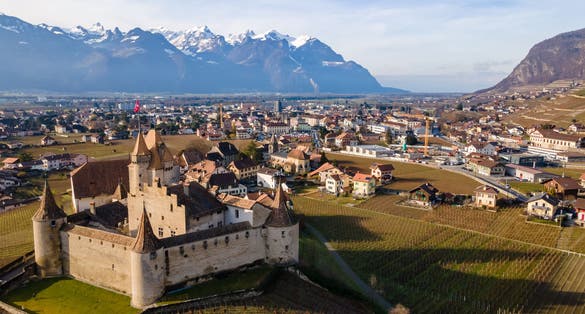 photo of aerial view of Aigle Castle in Aigle in Switzerland.
