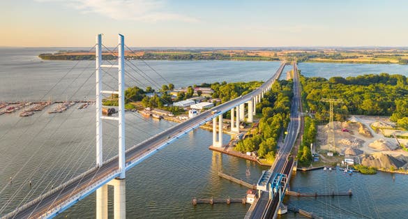 Bridge in stralsund on a sunny day. Aerial view.