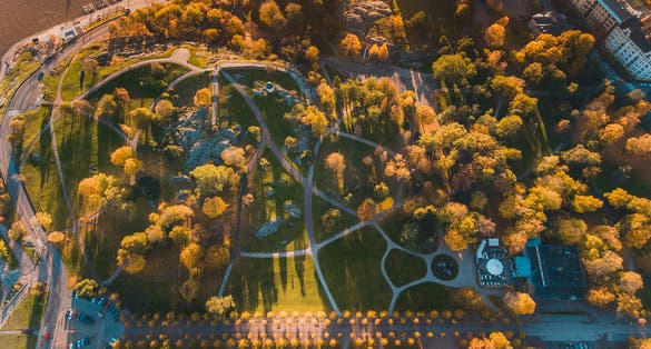 Photo of aerial view of the Kaivopuisto park, Helsinki, Finland.