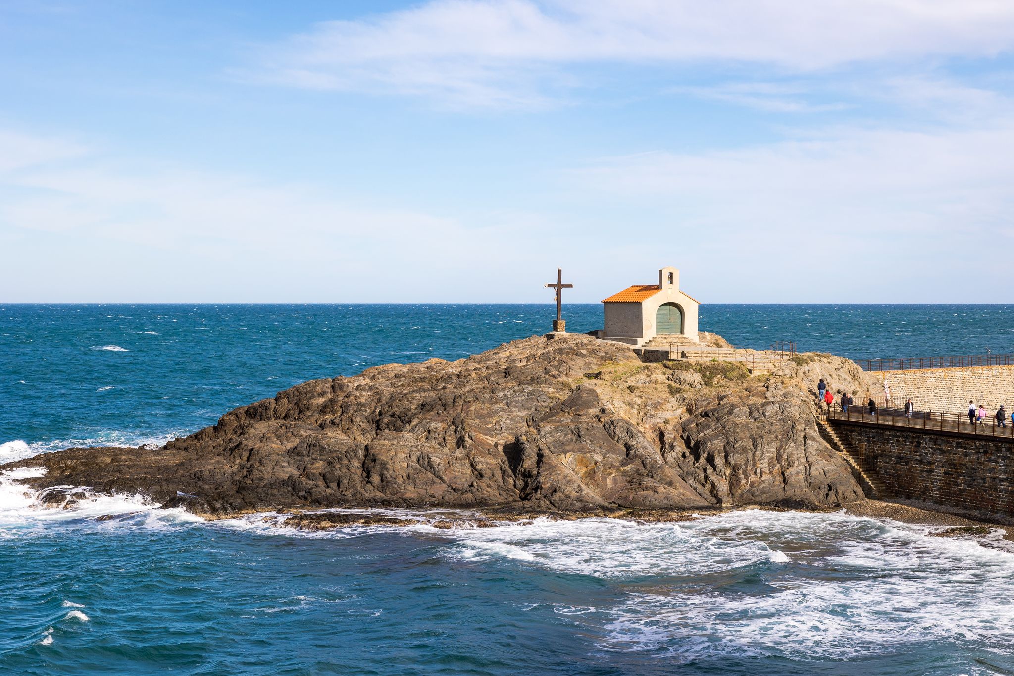 Photo of aerial view of Collioure, beautiful coastal village in the south of France.