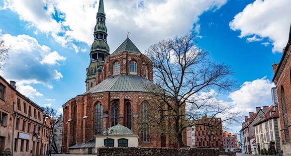 photo of saint peter's church in Riga, Latvia. Lutheran church.