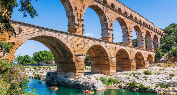 Photo of Ancient aqueduct of Pont du Gard, Unesco World Heritage site, Nimes, France.