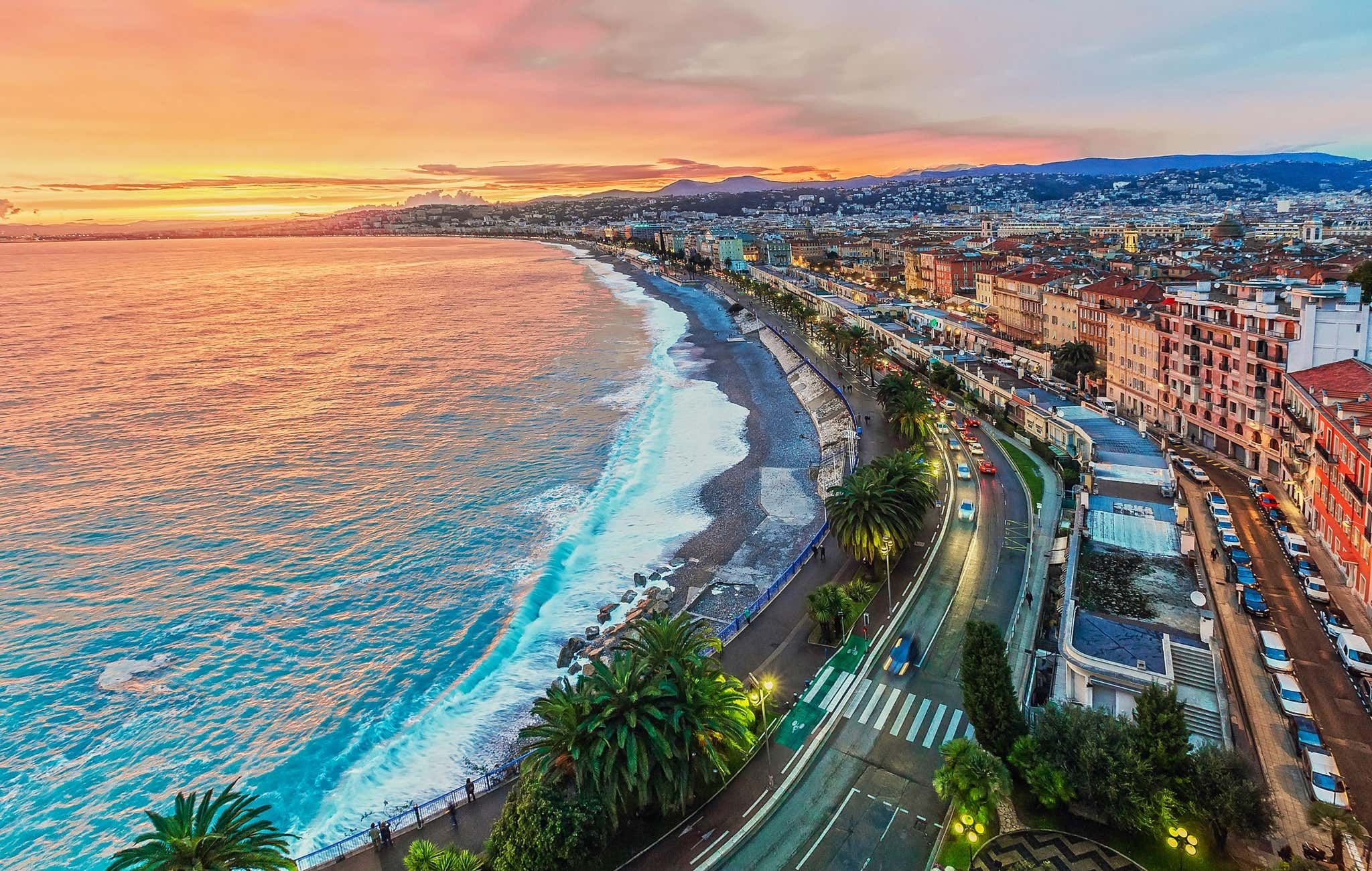 Coast of Nice, France during golden sunset hour.jpg