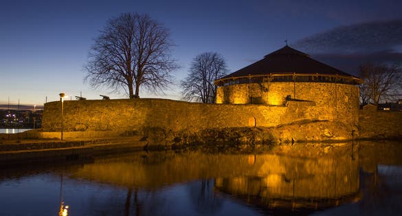 Christiansholm Fortress in Kristiansand, Norway. In twilight and sunset.