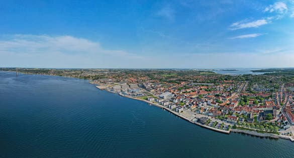 photo of view of Aerial view above Middelfart Denamrk.