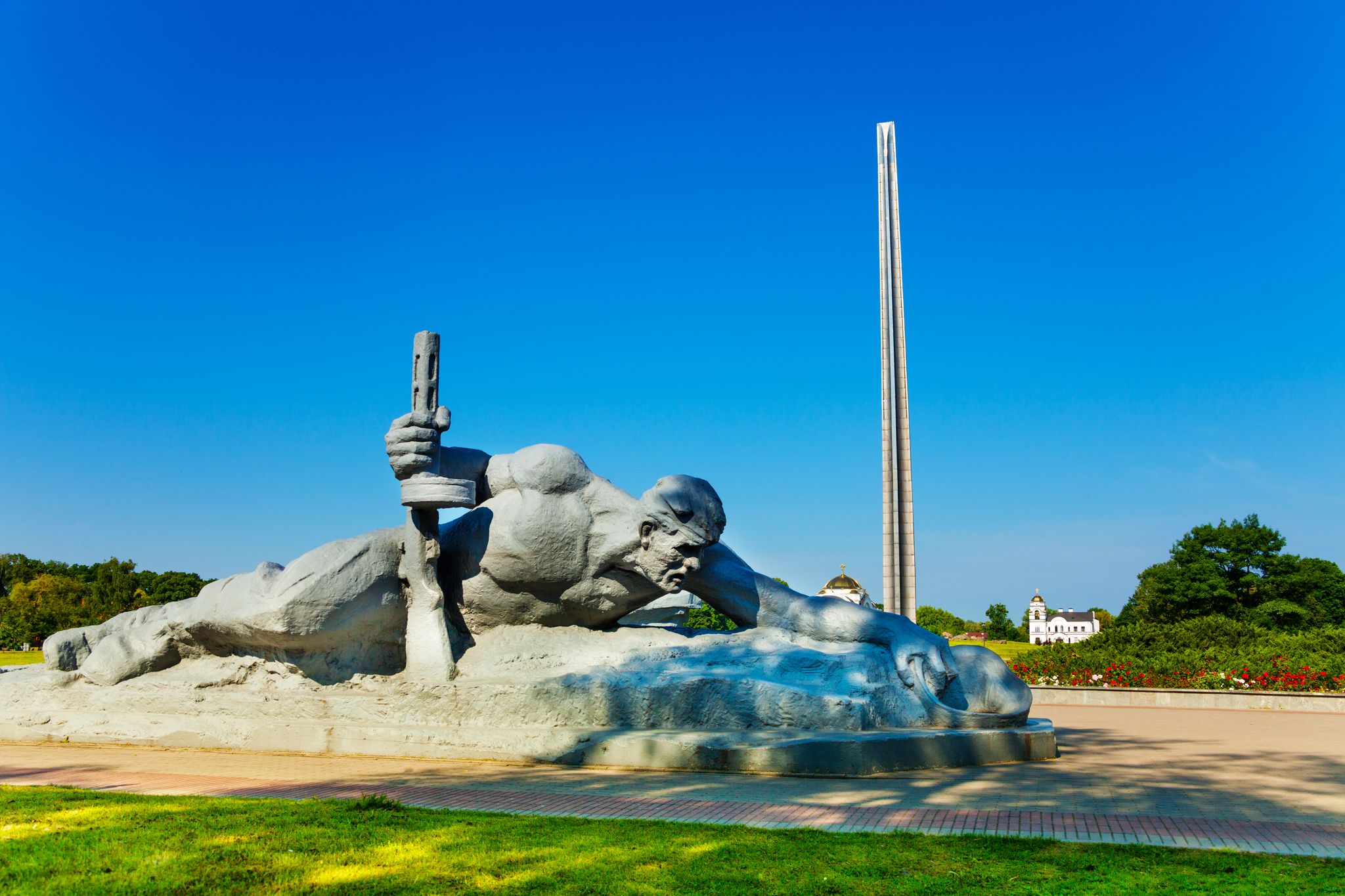 Photo of soldier crawling for water monument in Brest fortress, Belarus.