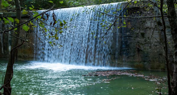 photo of view of acqua ccheta walls casentino national park autumn colors, Arezzo, Italy.