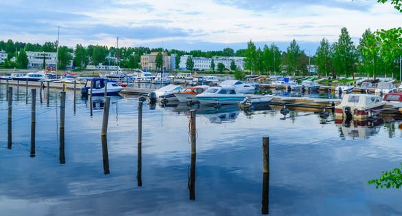  Photo of Scene of the passenger harbor, with various boats, in Kuopio, Finland