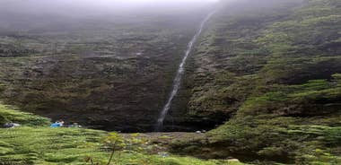 Aerial drone view of Camara de Lobos village, Madeira.