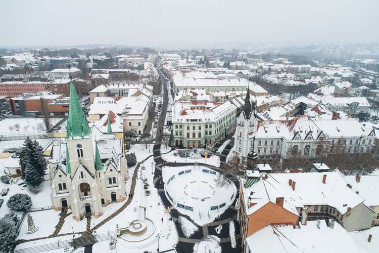 Aerial photo of Kaposvar at winter